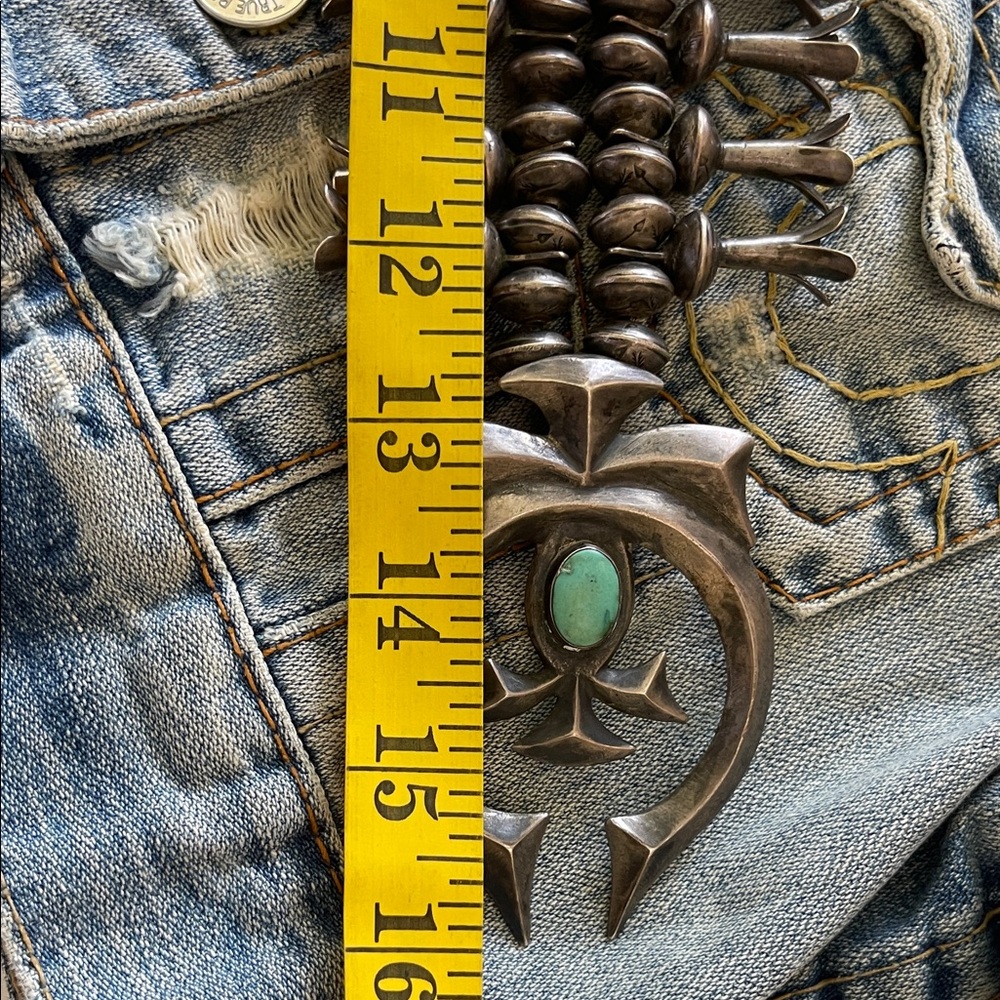 vintage Navajo Sterling Silver Naja squash, blossom Turquoise Necklace Massive - Picture 11 of 17